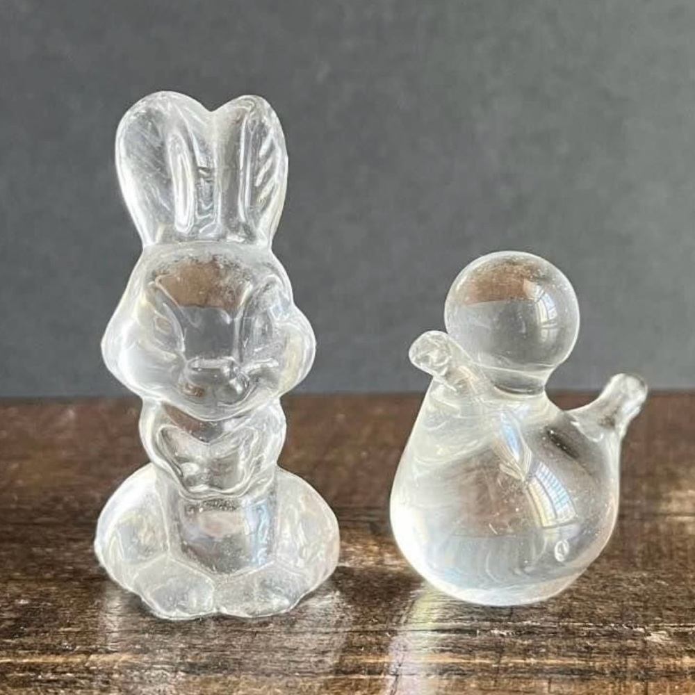 Vintage Glass Miniature Bunny and Bird